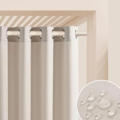 Abbildung von ROOM99 Outdoorvorhäng mit Ösen Garden Line 155 x 250 cm Breite Höhe Outdoor Vorhang wetterfest Wasserdicht Sichtschutz Sonnenschutz Gardinen Garten Winddicht Hellbeige, 1 Stück