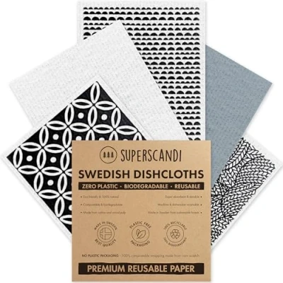 Abbildung von SUPERSCANDI schwedische Geschirrtücher, Papierhandtuch, Ersatz Waschlappen 5 Scandi Drucke