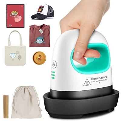 Abbildung von Mefine Mini Transferpresse Hitzepresse Maschine DIY Heißpresse mit 3 Heizstufen Tragbare Heat Press Machine Druckmaschine für T Shirts, Hüte, Schuhe Taschen (Grün&amp;Weiß)