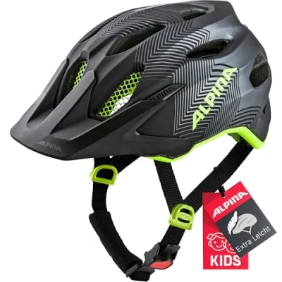 Abbildung von ALPINA CARAPAX JR. Leichter, Robuster &amp; Sicherer Fahrradhelm Mit Fliegennetz Optionalen LED Licht Für Kinder, black neon yellow, 51 56 cm