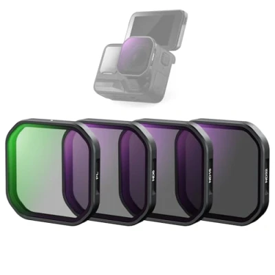 Abbildung von NEEWER 4er Pack ND Polarisationsfilter Set, kompatibel mit Insta360 Ace Pro 2, PL/ND8/ND16/ND32 Graufilter und Kit, Snap On Action Kamera Zubehör, FL A95