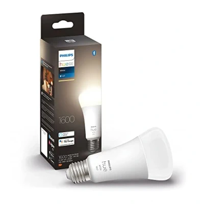 Abbildung von Philips Hue White E27 LED Lampe, weiß, 1600lm, dimmbares warmweißes Licht, steuerbar via App, kompatibel mit Amazon Alexa (Echo, Echo Dot), 1er Pack