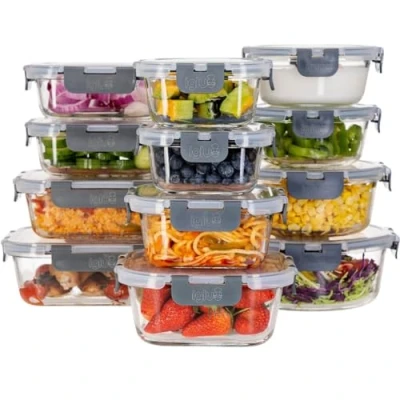 Abbildung von Igluu Meal Prep Glasbehälter mit Deckel (12er Pack) Behälter für die Zubereitung von Mahlzeiten, mikrowellen , ofen gefrier und spülmaschinenfest Auslaufsichere Frischhaltedosen