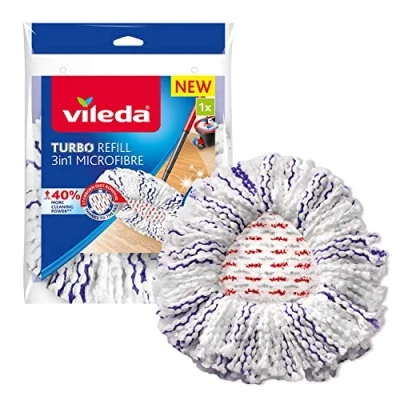 Abbildung von Vileda Turbo 3in1 EasyWring&amp;Clean Wischmopp Ersatzköpfe, Mikrofaser Moppköpfe mit Kraftfasern für Sets, ideal Hartböden, 98% Polyester, 2% Polyamide, Farbe Lila Weiß, 1er Pack