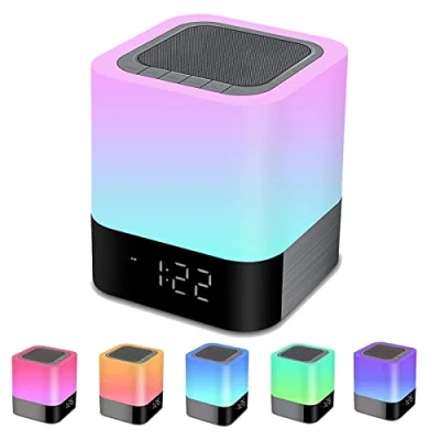 Abbildung von Bluetooth Lautsprecher mit Licht Nachttischlampe Touch Dimmbar Wecker RGB Farbwechsel LED Tragbarer Tischlampe Geschenke für Mädchen Kinder Teenager Jungen Geschenk Frauen