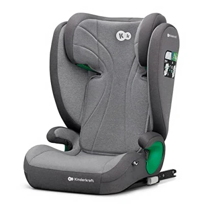 Abbildung von Kinderkraft JUNIOR FIX2 I SIZE Kindersitz 15 36kg, Kinderautositz mit Isofix, Gruppe 2/3, 100 150 cm, Einstellbare Rückenlehne und Kopfstütze, spezielle Sicherheitssysteme, Leicht zu tragen, Grau