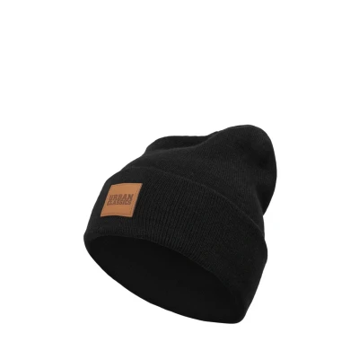 Abbildung von Urban Classics Leatherpatch LONG Mütze, Herren, Größe: One Size, Black