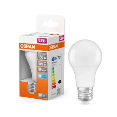 Abbildung von OSRAM LED Lampe mit E27 Sockel, Kaltweiss (4000K), klassiche Birnenform, 8.5W, Ersatz für 60W Glühbirne, matt, STAR CLASSIC A, 1 Stück (1er Pack)