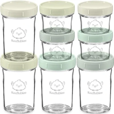 Abbildung von 8 Pack Babybrei Einfrieren Behälter Glas Beikost Baby Zubehör, Mikrowellen Behälter, Lecksicher Babynahrung aufbewahrung (Sage)