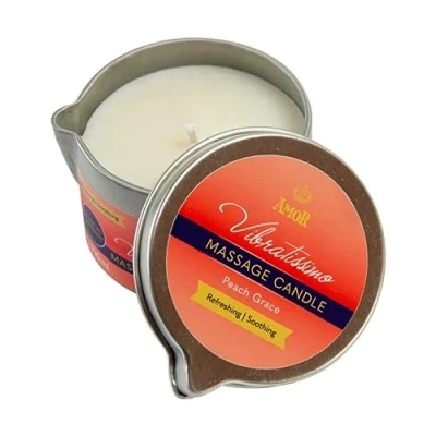 Abbildung von VIBRATISSIMO Massagekerze Peach Grace 50ml I Kerze mit Pfirsich Duft Entspannung aus natürlichen Rohstoffen &amp; Kokosöl für empfindliche Haut geeignet Massage Candle