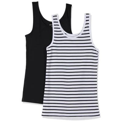 Abbildung von Amazon Essentials Damen Tanktop, Schmale Passform, 2er Pack, Schwarz/Weiß Streifen, L