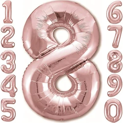Abbildung von Luftballon 8. Geburtstag Zahl 8 Rosegold XXL Riesen Folienballon 100cm Geburtstagsdeko Mädchen Ballon Deko zum Geburtstag. Fliegt mit Helium.