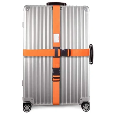 Abbildung von OW Travel Kofferband Gurt Kreuz Schwerlast Personalisierter Koffergurt mit Adressschild: Luggage Strap Koffer Gurte Gepäckgurt Band Koffergurte farbig Orange
