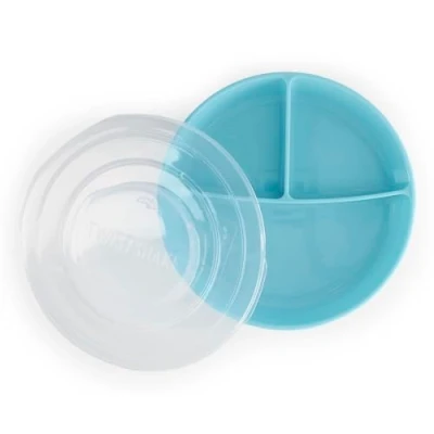 Abbildung von Twistshake Versiegelt Kinder Teller mit Unterteiler zom Deckel, Kinderteller PP und Silikon für Baby Essen, Geschirr Babynahrung, Babyfütterung, BPA Frei, ab 6 Monaten, Pastellblau