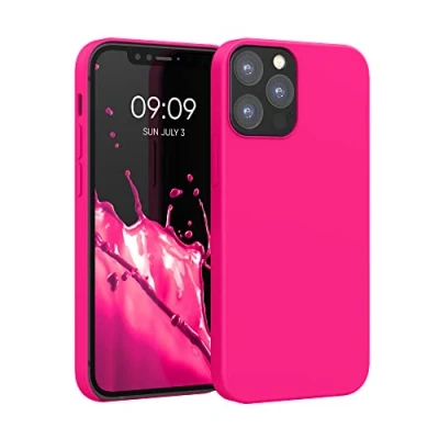 Abbildung von kwmobile Hülle kompatibel mit Apple iPhone 12 / Pro Silikon Handy Case Handyhülle weiche Oberfläche kabelloses Laden Neon Pink