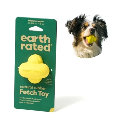 Abbildung von Earth Rated Hundeball, EIN interaktiver Apportierball für alle Rassen in verschiedenen Größen, aus Naturgummi, das perfekte Spielzeug drinnen und draußen, mittelgroß, gelb