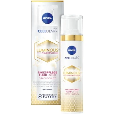 Abbildung von NIVEA Cellular LUMINOUS630® Anti Pigmentflecken Tagespflege Fluid (40 ml), mattierende Gesichtspflege mit LSF 50 und Vitamin E, 3 fach Schutz für ein ebenmäßiges Hautbild