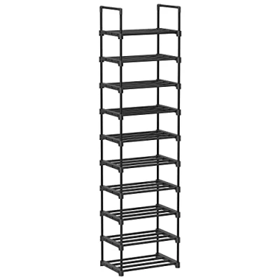 Abbildung von SONGMICS Schuhregal mit 10 Ebenen, offener Schuhschrank hoch, Schuhständer schmal, Schuhaufbewahrung, aus Metall, platzsparend, für Ankleidezimmer, Flur, 30 x 45 174 cm, schwarz LSA25BK