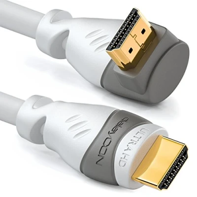 Abbildung von deleyCON 5m HDMI 270 Grad Winkel Kabel Kompatibel zu 2.0/1.4 UHD 4K HDR 3D 1080p 2160p ARC Weiß