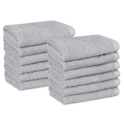 Abbildung von Amazon Basics Gesichtshandtücher für Badezimmer, 100 % Baumwolle, besonders saugfähiger Waschlappen, schnelltrocknend, Handtücher Beautysalon, 30 x cm, Grau, 12er Pack