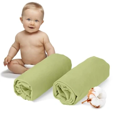 Abbildung von Dreamzie 2er Set Spannbettlaken 40x90 cm Oeko Tex Zertifiziert, 100% Baumwolle, atmungsaktives Spannbetttuch Jersey Baby, 150 g/m² Grün