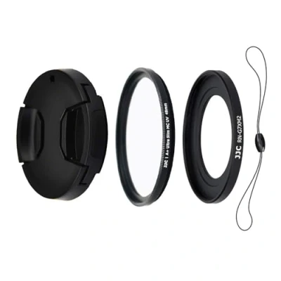 Abbildung von JJC Objektiv Zubehörset 4 Teilig für Canon Powershot G5X, G7X, G7X Mark II und III mit Objektivadapter, UV Filter, Objektivdeckel Objektivdeckelhalter (49mm)