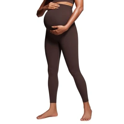 Abbildung von CRZ Yoga Damen Butterluxe Umstandsleggings 64cm Skinny Umstandshose High Waist Schwangerschaft Leggins Heißes Fudge Brown 38