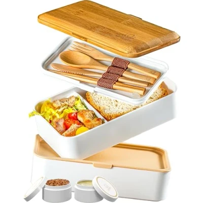 Abbildung von Umami All in 1 1,2L Bento Lunchbox Erwachsene mit Besteck, 2 Saucenbehältern als Brotdosen Salat, Snack Box, Auslaufsicher Brotdose Erwachsene, Inkl. Zubehör Fächern für Meal Prep