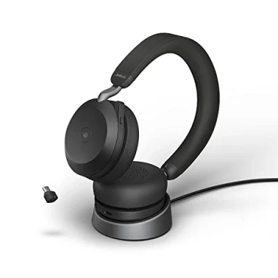 Abbildung von Jabra Evolve2 75 Wireless PC Headset mit Ladedock, 8 Mikro Technologie Dual Foam Stereo Kopfhörer moderner aktiver Geräuschunterdrückung, USB C Bluetooth Adapter und MS Kompatibilität Schwarz