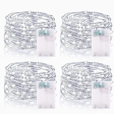 Abbildung von Lichterketten Batterie Timer, 5M 50 LED Micro Drahtlichterkette IP65 Wasserdichte Kupferdraht Lichterkette für Zimmer Party Garten Weihnachten Halloween Hochzeit Deko DIY (4 Stück, Kaltweiß)