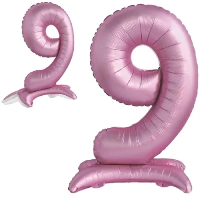 Abbildung von Luftballon 9. Geburtstag Zahl 9 Rosa Stehende XXL Riesen Folienballon 82cm Geburtstagsdeko Mädchen Ballon Deko zum Geburtstag.