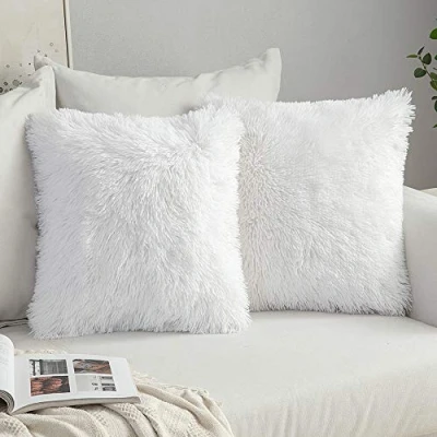 Abbildung von MIULEE 2er Set Kissenbezüge Künstlich Kissenbezug Sofakissen Dekorative Dekokissen Kuschelkissen Plüschkissen Kuschelig Couchkissen Superweich Kissen Flauschig kissenhülle 45x45 cm Weiß