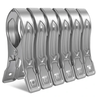 Abbildung von Vicloon 6 Stück Edelstahl Strandtuch Clips Große Wäscheklammern, für Tägliche Wäsche, Strandtuch, Badetuch, Bettwäsche und Dicke Kleidung (6 Pcs)
