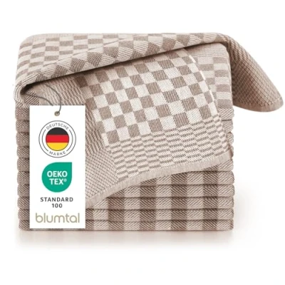 Abbildung von Blumtal Geschirrtücher Baumwolle 50x70 cm im 5er Set Oeko TEX zertifizierte Küchentücher extrem saugstarke Geschirrhandtücher Küchenhandtücher waschbar 95 C Geschirrtuch Braun