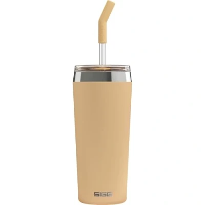 Abbildung von SIGG Helia Kaffeebecher to go (0.6 L), doppelwandig isolierter Thermobecher mit Glas Strohhalm, auslaufsicherer Tumbler aus Edelstahl für heisse &amp; kalte Getränke, Muted Peach