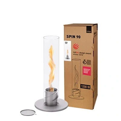 Abbildung von höfats Spin 90 Grau Tischkamin für Indoor und Outdoor Tischfeuer, Windlicht, Gartenfackel Bioethanolkamin aus Edelstahl