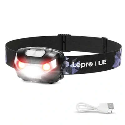 Abbildung von LE Stirnlampe LED Wiederaufladbar, USB Kopflampe 1300 Lux mit Rotlicht&amp; 5 Lichtmodi, IPX4 Wasserdichte Mini für Kinder Erwachsene, Superhell Headlight Angeln Laufen [inkl. Kabel]