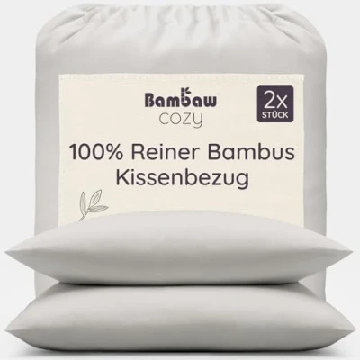 Abbildung von 2 Kissenbezüge Grau Kopfkissenbezug 40x80 cm Bambus Bettwäsche Besser Schlafen Kissenbezug Sommer und Winter Kühl Allergiker Einfarbig Bambaw