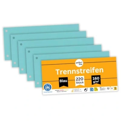 Abbildung von perfect line 220 Trennstreifen für Ordner A4, Register Trenner, blaue Trenn Blätter, Laschen perfektes Trennen der DIN A4 &amp; Akten, Made in Germany