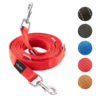 Abbildung von vitazoo Hundeleine 3mx2,5cm Nylon Graphit Leine mit Karabinern für Kleine, Mittelgroße und Große Hunde Verstellbare Führleine 4 Verschiedenen Längen in Rot Ihren Hund