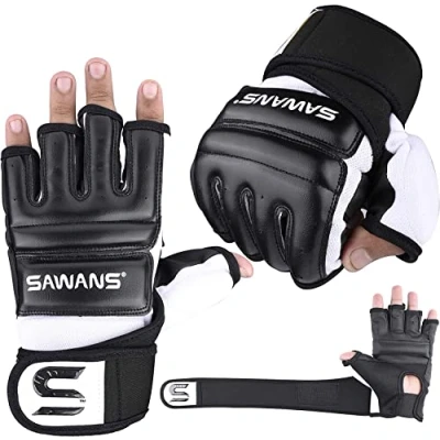 Abbildung von SAWANS Boxsack Boxhandschuhe, Karate Handschuhe, MMA, Body Combat, Taekwondo Training, Kampfsport, Kämpfen, Grappling, Muay Thai, Schwarz, Medium