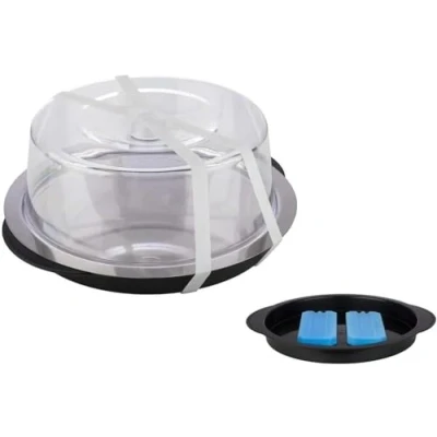 Abbildung von APS 9094 Thermo Tablett Set, Set bestehend aus 1 stabilen Schale, Edelstahl , 2 Kühlakkus, Frischhaltehaube, Ø 35 cm, Höhe 15 schwarz