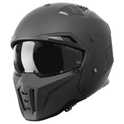 Abbildung von VINZ Shuto Jethelm / Streetfighter Helm ECE 22.06 zugelassen Rollerhelm Mit Sonnenvisier Sonnenblende Jet abnehmbarem Kinnschutz Matt Schwarz