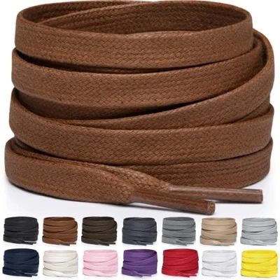 Abbildung von Miscly Schnürsenkel Flach Gewachst Reißfest für Steifel und Lederschuhe 100% Baumwolle Ø 6mm (137 cm, Braun)