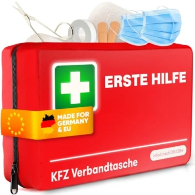 Abbildung von Verbandskasten Auto nach aktueller Norm 2025 DIN 13164 (StVO konform) Erste Hilfe Set Kfz
