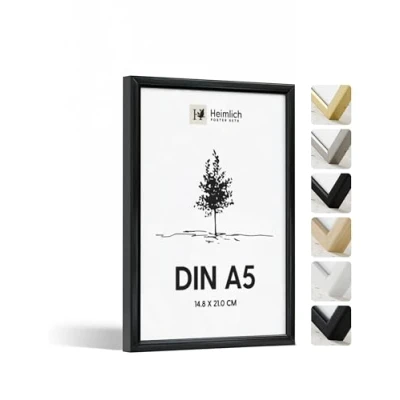 Abbildung von Heimlich® Bilderrahmen A5 14,8 x 21 cm, Aluminium, Metall, Schwarz Diplom Poster Collage Rahmen mit Folienabdeckung Wandmontage oder Tischaufsteller