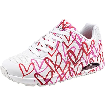 Abbildung von Skechers Damen UNO Spread The Love Sneakers, White W Red and Pink Heart Print Durabuck/M, 39 EU