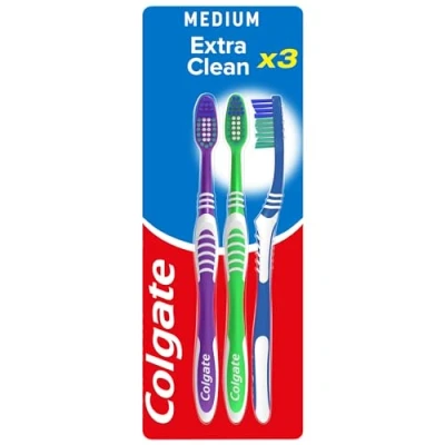 Abbildung von Colgate Zahnbürste Extra Clean, 3 Stück Handzahnbürste mit mittelharten Borsten erreicht die Zahnzwischenräume sowie hinteren Zähne Zahnreinigung integriertem Zungenreiniger
