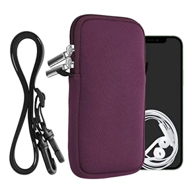 Abbildung von kwmobile Handytasche für Smartphones XXL 7&quot; Neopren Handy Hülle Brombeere mit Kordel Tasche Handykette 17,7 x 8,5 cm Innenmaße