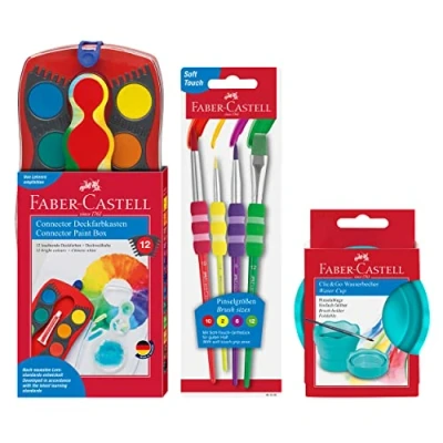 Abbildung von FABER CASTELL 205037 Malset Connector mit Wasserfarbkasten, 4er Pinselset und Pinselbecher